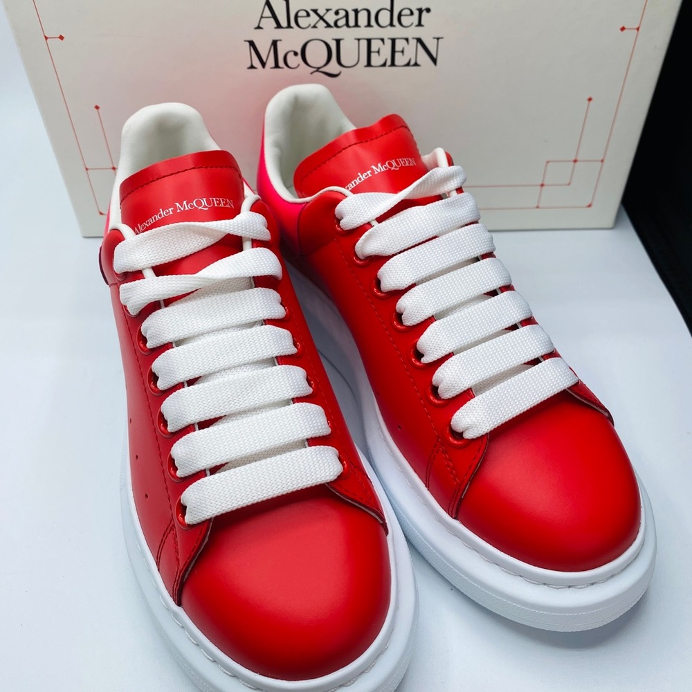 Alexander McQUEEN Red Leather Low-Top Sneakers with White Soles